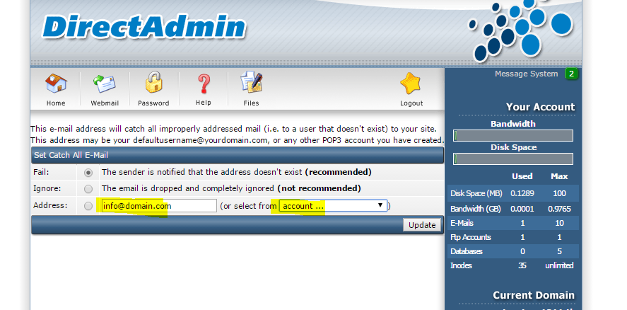 catch all email direct admin hosting